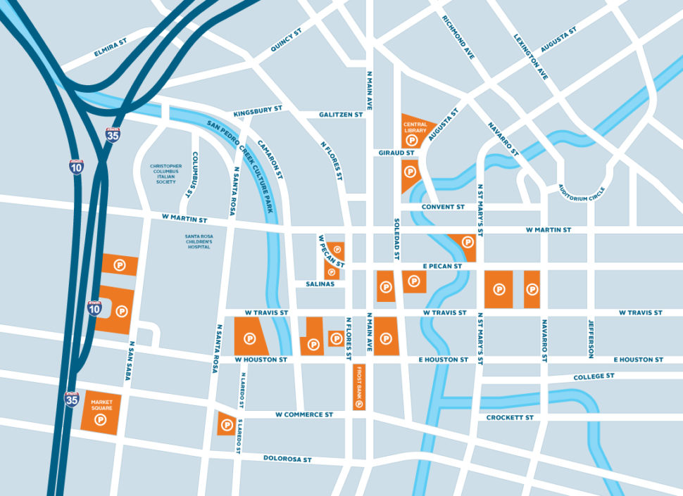 San Pedro Creek Culture Park parking map