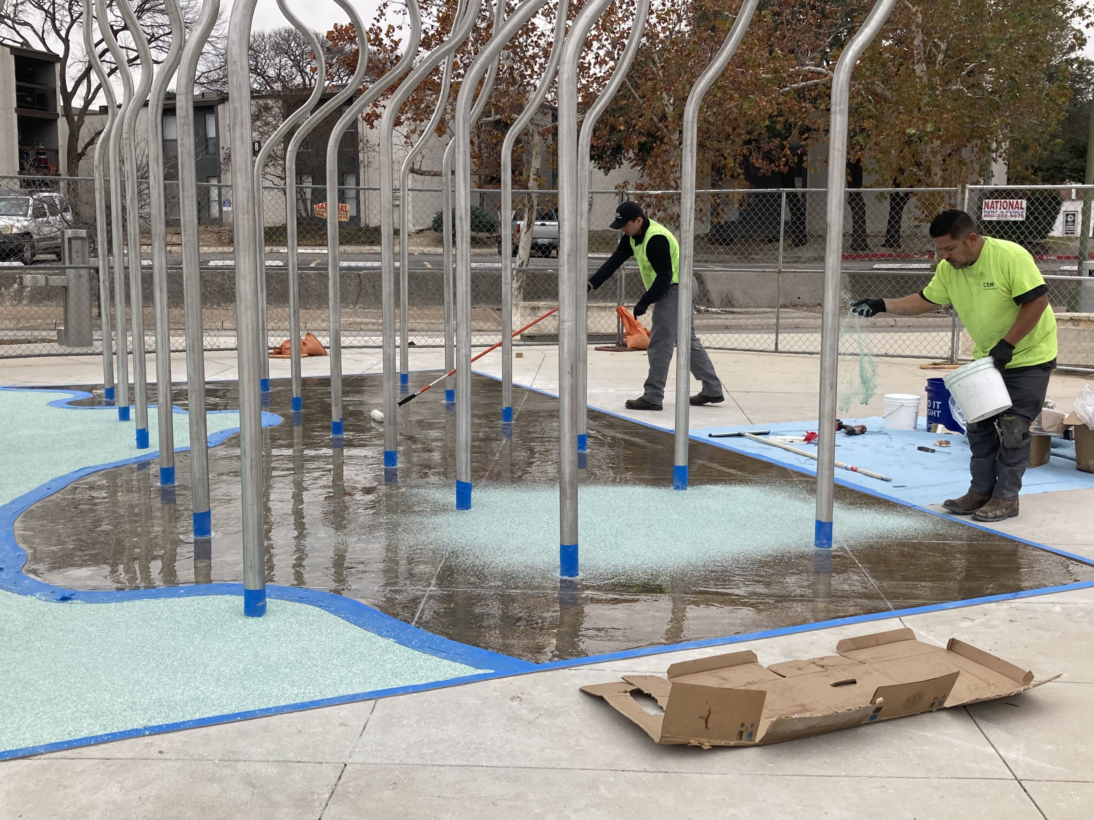 Artists Continue Installation Of Mirror Foundation To Art Structure.