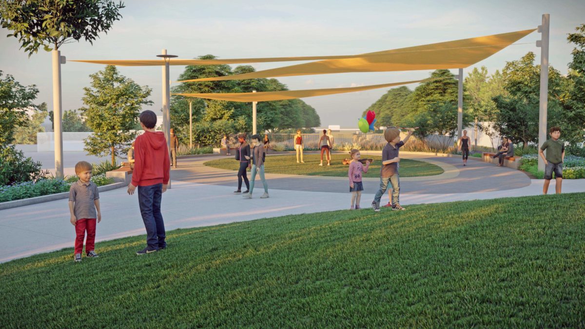 Rendering of the shade canopy located between Guadalupe and Camp Streets